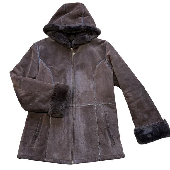 Y2K Wilson Leather Suede Fur Lined Brown Coat Medium - Picture 11 of 16